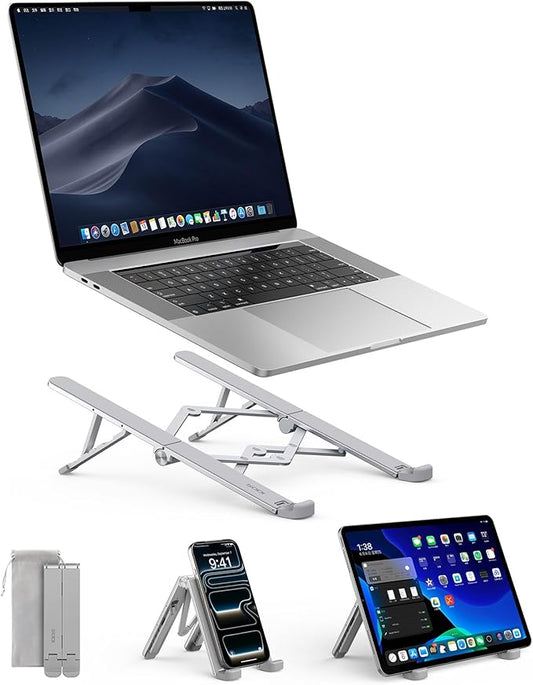 SODI Ultra Compact Foldable Laptop Stand - Portable Laptop Holder for Desk & Travel Use, Adjustable, Ergonomic Aluminum Computer Holder for MacBook, Tablet 10 - 16" (Light Gray, Bi - Fold - Horizontal) | Stands - TrueDesk
