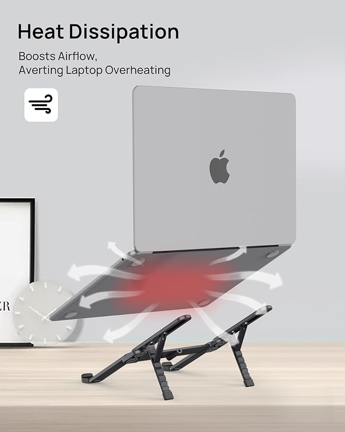 SODI Ultra Compact Foldable Laptop Stand - Portable Laptop Holder for Desk & Travel Use, Ergonomic Aluminum Computer Holder with Adjustable Height for MacBook, Tablet 10 - 16" (Dark Black, Bi - Fold) | Stands - TrueDesk