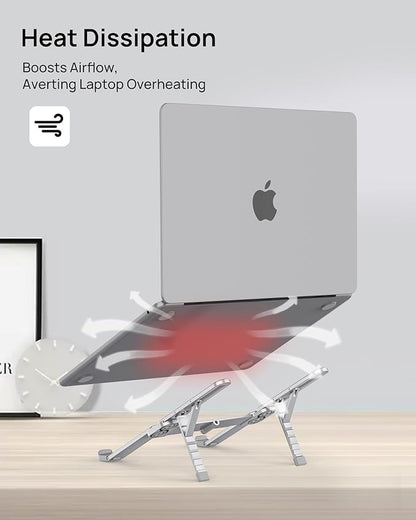 SODI Ultra Compact Foldable Laptop Stand - Portable Laptop Holder for Desk & Travel Use, Ergonomic Aluminum Computer Holder with Adjustable Height for MacBook, Tablet 10 - 16" (Light Gray, Bi - Fold) | Stands - TrueDesk