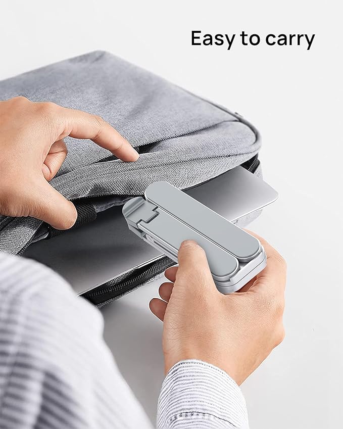 SODI Ultra Compact Foldable Laptop Stand - Portable Laptop Holder for Desk & Travel Use, Ergonomic Aluminum Computer Holder with Adjustable Height for MacBook, Tablet 10 - 16" (Light Gray, Bi - Fold) | Stands - TrueDesk