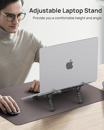 SODI Ultra Compact Foldable Laptop Stand - Portable Laptop Holder for Desk & Travel Use, Ergonomic Aluminum Computer Holder with Adjustable Height for MacBook, Tablet 10 - 16" (Dark Black, Bi - Fold) | Stands - TrueDesk