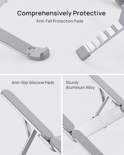SODI Ultra Compact Foldable Laptop Stand - Portable Laptop Holder for Desk & Travel Use, Ergonomic Aluminum Computer Holder with Adjustable Height for MacBook, Tablet 10 - 16" (Light Gray, Bi - Fold) | Stands - TrueDesk
