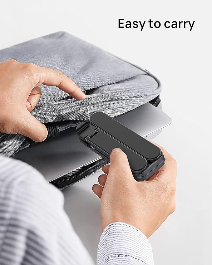 SODI Ultra Compact Foldable Laptop Stand - Portable Laptop Holder for Desk & Travel Use, Ergonomic Aluminum Computer Holder with Adjustable Height for MacBook, Tablet 10 - 16" (Dark Black, Bi - Fold) | Stands - TrueDesk