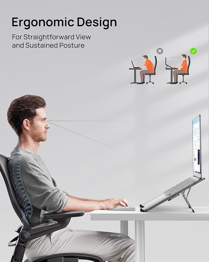 SODI [Ultra Compact] Foldable & Portable Laptop Stand for Desk, Lightweight Tablet Stand for Business Travel, Library, Cafe, 6 Level Height Ergonomic Aluminum Computer Holder for 10 - 16" Laptops | Stands - TrueDesk
