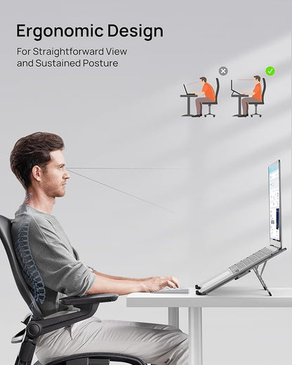 SODI [Ultra Compact] Foldable & Portable Laptop Stand for Desk, Lightweight Tablet Stand for Business Travel, Library, Cafe, 6 Level Height Ergonomic Aluminum Computer Holder for 10 - 16" Laptops | Stands - TrueDesk