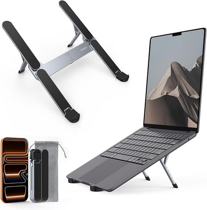 SODI [Ultra Compact] Foldable & Portable Laptop Stand for Desk, Lightweight Tablet Stand for Business Travel, Library, Cafe, 6 Level Height Ergonomic Aluminum Computer Holder for 10 - 16" Laptops | Stands - TrueDesk