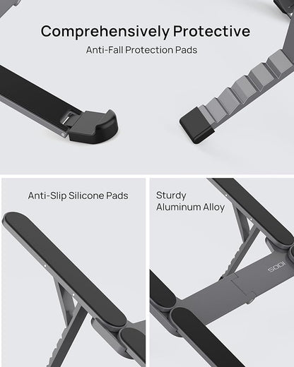 SODI [Ultra Compact] Foldable & Portable Laptop Stand for Desk, Lightweight Tablet Stand for Business Travel, Library, Cafe, 6 Level Height Ergonomic Aluminum Computer Holder for 10 - 16" Laptops | Stands - TrueDesk