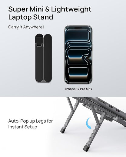 SODI [Ultra Compact] Foldable & Portable Laptop Stand for Desk, Lightweight Tablet Stand for Business Travel, Library, Cafe, 6 Level Height Ergonomic Aluminum Computer Holder for 10 - 16" Laptops | Stands - TrueDesk