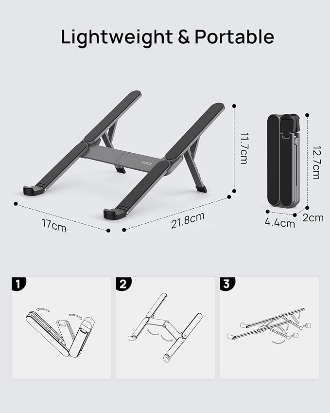 SODI [Ultra Compact] Foldable & Portable Laptop Stand for Desk, Lightweight Tablet Stand for Business Travel, Library, Cafe, 6 Level Height Ergonomic Aluminum Computer Holder for 10 - 16" Laptops | Stands - TrueDesk