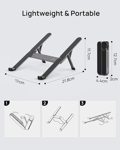 SODI [Ultra Compact] Foldable & Portable Laptop Stand for Desk, Lightweight Tablet Stand for Business Travel, Library, Cafe, 6 Level Height Ergonomic Aluminum Computer Holder for 10 - 16" Laptops | Stands - TrueDesk
