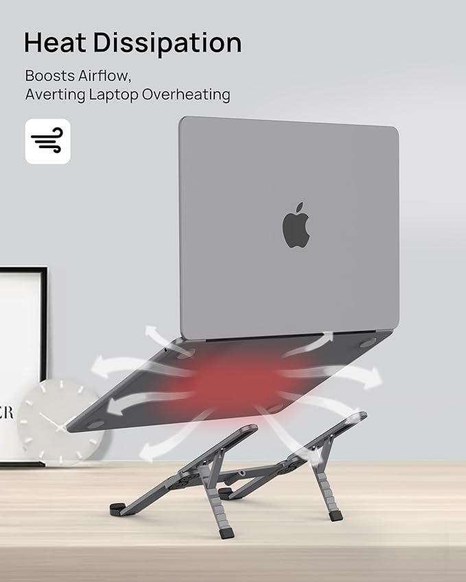 SODI [Ultra Compact] Foldable & Portable Laptop Stand for Desk, Lightweight Tablet Stand for Business Travel, Library, Cafe, 6 Level Height Ergonomic Aluminum Computer Holder for 10 - 16" Laptops | Stands - TrueDesk