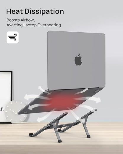 SODI [Ultra Compact] Foldable & Portable Laptop Stand for Desk, Lightweight Tablet Stand for Business Travel, Library, Cafe, 6 Level Height Ergonomic Aluminum Computer Holder for 10 - 16" Laptops | Stands - TrueDesk
