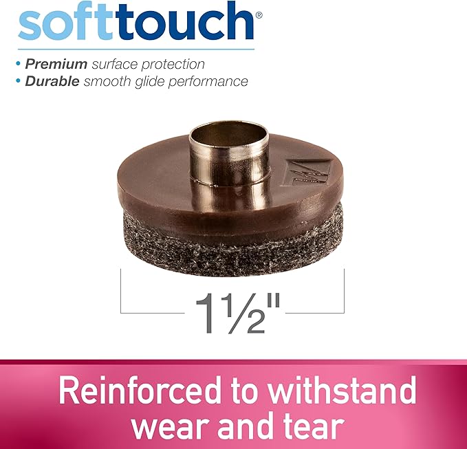 SoftTouch 1 - 1/2" Round Nail - On Felt Furniture Sliders, Protective Heavy - Duty Felt Pads for Wood Furniture and Hard Surfaces, 4 - Count, Brown | Furniture Pads - TrueDesk