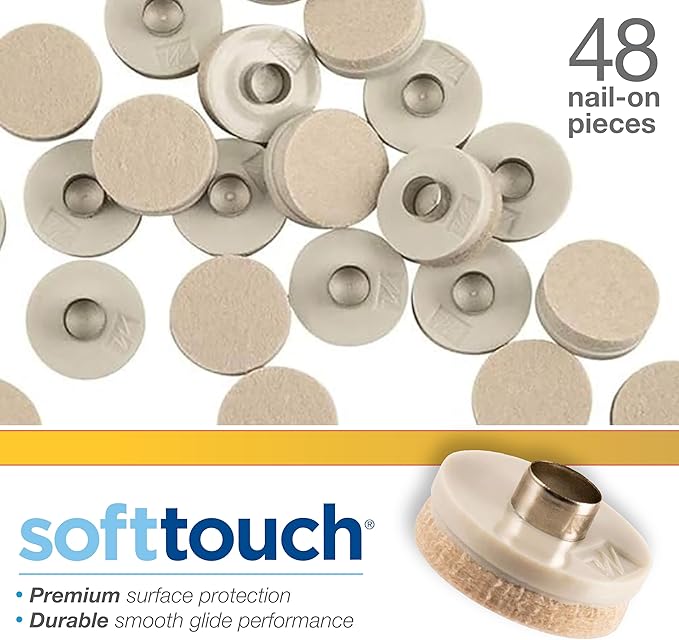 SoftTouch 1" Round Nail - On Felt Furniture Sliders, Protective Heavy - Duty Felt Pads for Wood Furniture and Hard Surfaces, 48 - Count, Beige | Furniture Pads - TrueDesk
