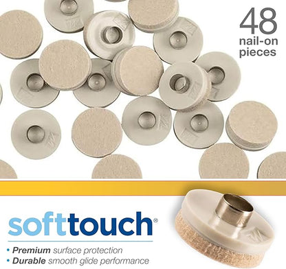 SoftTouch 1" Round Nail - On Felt Furniture Sliders, Protective Heavy - Duty Felt Pads for Wood Furniture and Hard Surfaces, 48 - Count, Beige | Furniture Pads - TrueDesk