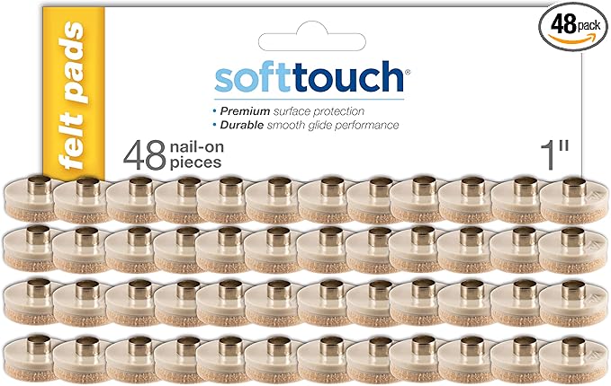 SoftTouch 1" Round Nail - On Felt Furniture Sliders, Protective Heavy - Duty Felt Pads for Wood Furniture and Hard Surfaces, 48 - Count, Beige | Furniture Pads - TrueDesk