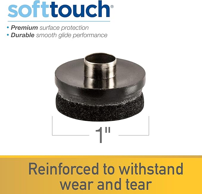 SoftTouch 1" Round Nail - On Felt Furniture Sliders, Protective Heavy - Duty Felt Pads for Wood Furniture and Hard Surfaces, 48 - Count, Black | Furniture Pads - TrueDesk