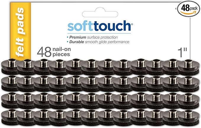 SoftTouch 1" Round Nail - On Felt Furniture Sliders, Protective Heavy - Duty Felt Pads for Wood Furniture and Hard Surfaces, 48 - Count, Black | Furniture Pads - TrueDesk