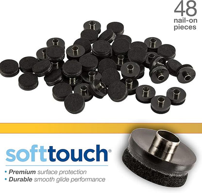 SoftTouch 1" Round Nail - On Felt Furniture Sliders, Protective Heavy - Duty Felt Pads for Wood Furniture and Hard Surfaces, 48 - Count, Black | Furniture Pads - TrueDesk
