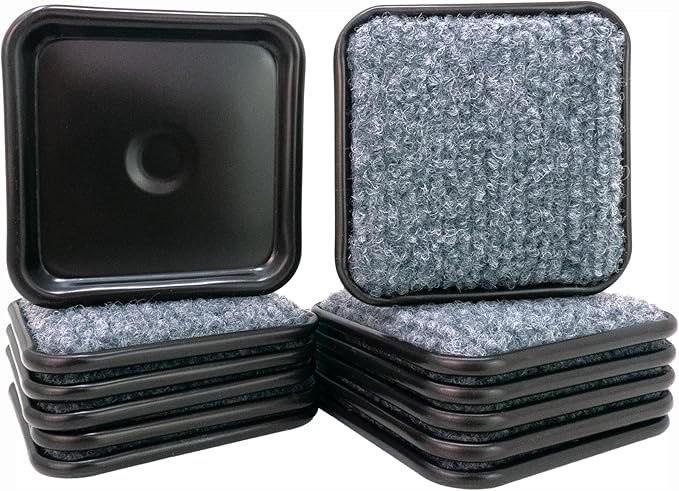 SoftTouch 2 - 1/2" Square Reusable Carpet Bottom Furniture Caster Cups for Office Chairs, Desks, and Carts, Furniture Wheel Caster Cups for Carpet and Hardwood Surfaces, 12 - Pack, Brown/Gray | Furniture Cups - TrueDesk