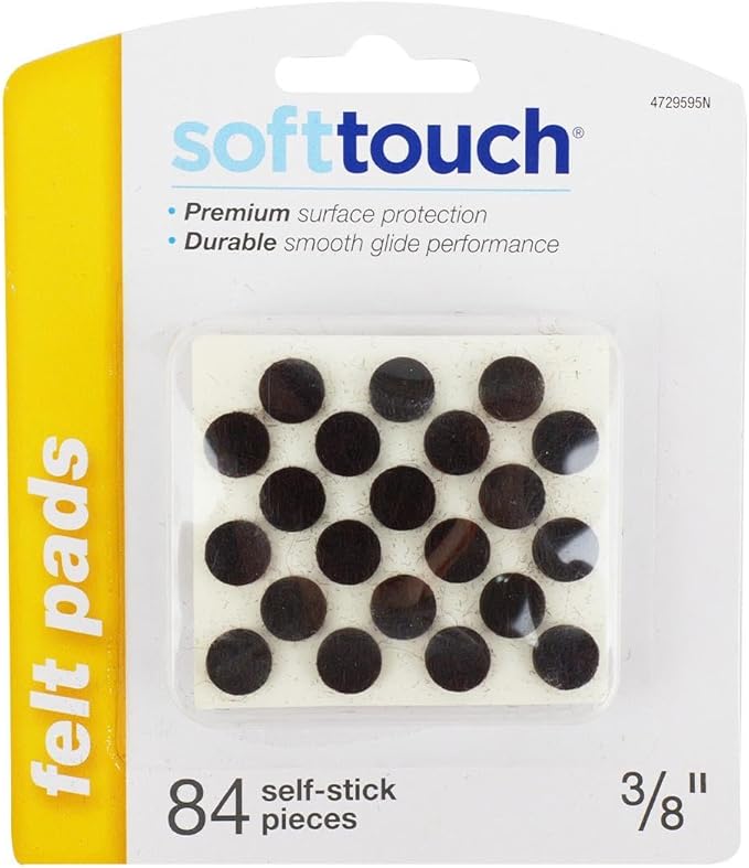 SoftTouch 3/8" Round Mini Self - Stick Furniture Slider Felt Pads for Hard Surfaces, Noise - Reducing Adhesive Furniture Moving Pads for Beds, Sofas, Dressers, 84 - Count, Brown | Furniture Pads - TrueDesk