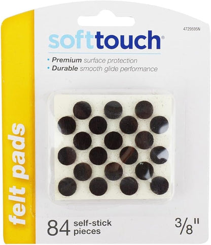 SoftTouch 3/8" Round Mini Self - Stick Furniture Slider Felt Pads for Hard Surfaces, Noise - Reducing Adhesive Furniture Moving Pads for Beds, Sofas, Dressers, 84 - Count, Brown | Furniture Pads - TrueDesk