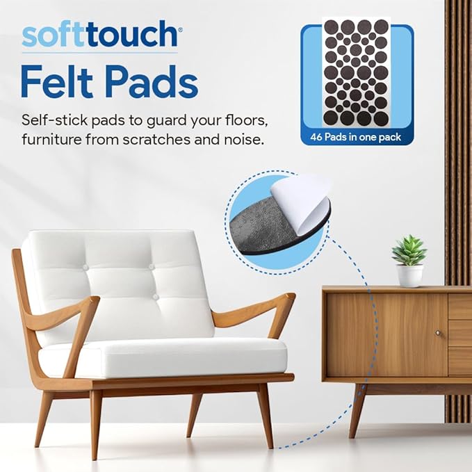 SoftTouch Assorted Size Round Mini Self - Stick Furniture Slider Felt Pads for Hard Surfaces, Noise - Reducing Adhesive Furniture Moving Pads for Beds, Sofas, Dressers, 46 - Count, Brown | Furniture Pads - TrueDesk