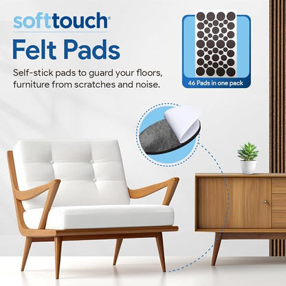 SoftTouch Assorted Size Round Mini Self - Stick Furniture Slider Felt Pads for Hard Surfaces, Noise - Reducing Adhesive Furniture Moving Pads for Beds, Sofas, Dressers, 46 - Count, Brown | Furniture Pads - TrueDesk