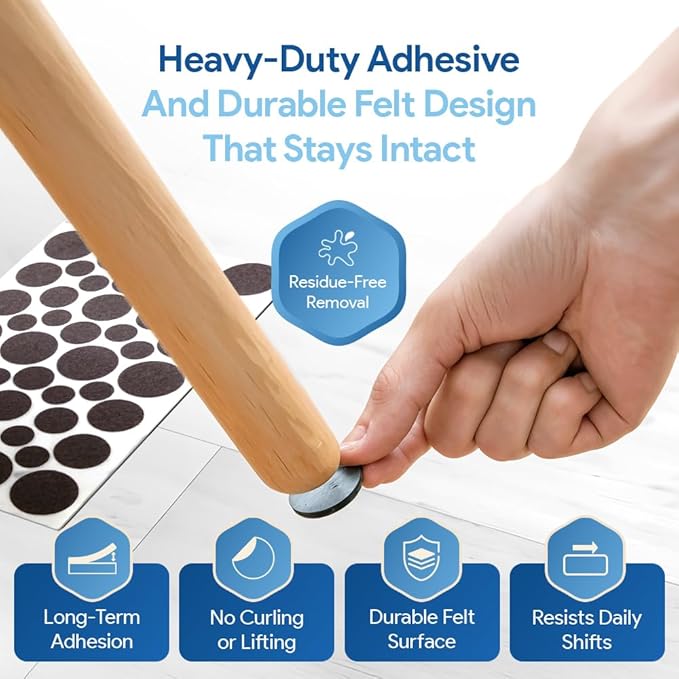 SoftTouch Assorted Size Round Mini Self - Stick Furniture Slider Felt Pads for Hard Surfaces, Noise - Reducing Adhesive Furniture Moving Pads for Beds, Sofas, Dressers, 46 - Count, Brown | Furniture Pads - TrueDesk