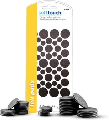 SoftTouch Assorted Size Round Mini Self - Stick Furniture Slider Felt Pads for Hard Surfaces, Noise - Reducing Adhesive Furniture Moving Pads for Beds, Sofas, Dressers, 46 - Count, Brown | Furniture Pads - TrueDesk