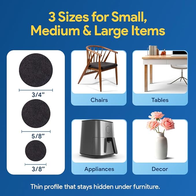 SoftTouch Assorted Size Round Mini Self - Stick Furniture Slider Felt Pads for Hard Surfaces, Noise - Reducing Adhesive Furniture Moving Pads for Beds, Sofas, Dressers, 46 - Count, Brown | Furniture Pads - TrueDesk