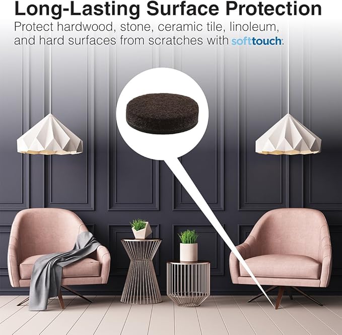 SOFTTOUCH "Self - Stick Furniture Round Felt Pads for Hard Surfaces – Protect Your Hard Floors from Furniture Scratches, 1"" Walnut Brown, Round (16 Pieces)" (4728495N) | Furniture Pads - TrueDesk