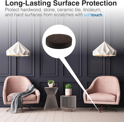 SOFTTOUCH "Self - Stick Furniture Round Felt Pads for Hard Surfaces – Protect Your Hard Floors from Furniture Scratches, 1"" Walnut Brown, Round (16 Pieces)" (4728495N) | Furniture Pads - TrueDesk