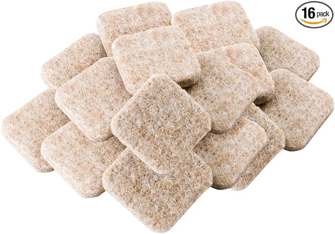 SOFTTOUCH "Self - Stick Furniture Square Felt Pads for Hard Surfaces – Protect your Hard Floors from Furniture Scratches, 1"" Linen, Square (16 Pieces)" (4717495N) | Furniture Pads - TrueDesk