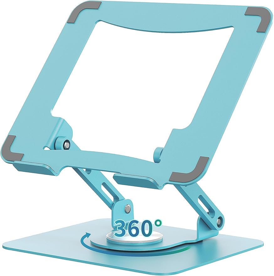 SOUNDANCE 360 Rotating Laptop Stand, Ergonomic Computer Riser for Desk, Adjustable Height Multi - Angle Metal Holder, Foldable Portable Notebook Elevating Base for Office & Home, Blue | Stands - TrueDesk