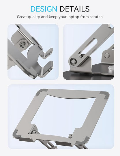 SOUNDANCE 360 Rotating Laptop Stand, Ergonomic Computer Riser for Desk, Adjustable Height Multi - Angle Metal Holder, Foldable Portable Notebook Elevating Base for Office & Home, Silver Grey | Stands - TrueDesk