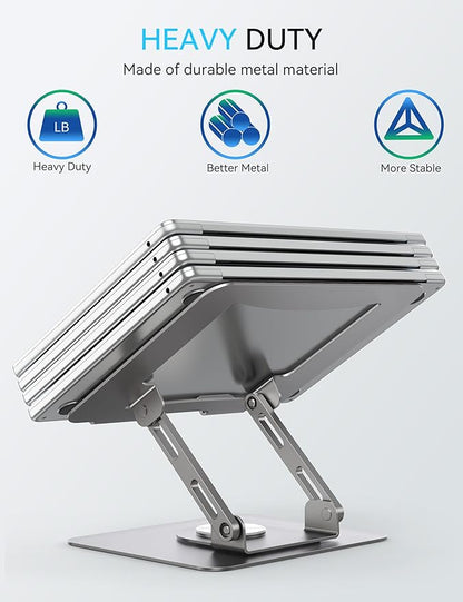 SOUNDANCE 360 Rotating Laptop Stand, Ergonomic Computer Riser for Desk, Adjustable Height Multi - Angle Metal Holder, Foldable Portable Notebook Elevating Base for Office & Home, Silver Grey | Stands - TrueDesk