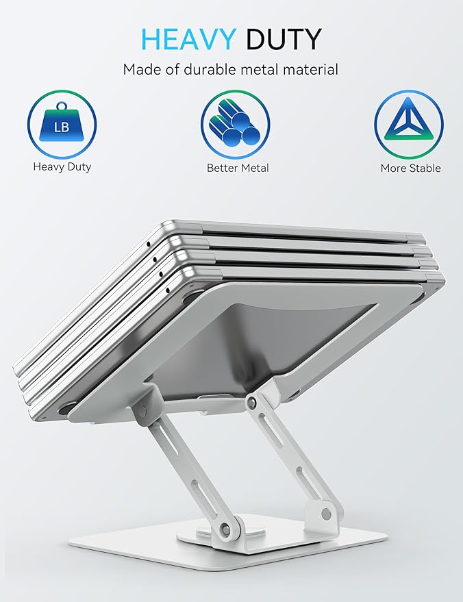SOUNDANCE 360 Rotating Laptop Stand, Ergonomic Computer Riser for Desk, Adjustable Height Multi - Angle Metal Holder, Foldable Portable Notebook Elevating Base for Office & Home, White | Stands - TrueDesk