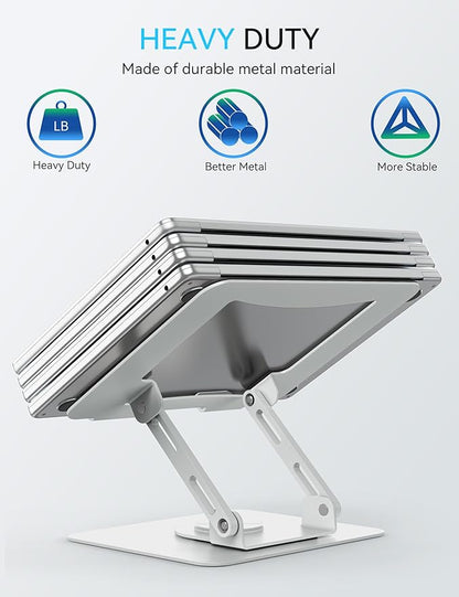 SOUNDANCE 360 Rotating Laptop Stand, Ergonomic Computer Riser for Desk, Adjustable Height Multi - Angle Metal Holder, Foldable Portable Notebook Elevating Base for Office & Home, White | Stands - TrueDesk