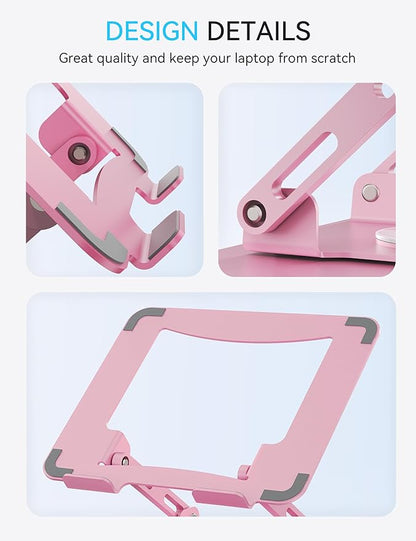 SOUNDANCE 360 Rotating Laptop Stand, Ergonomic Computer Riser for Desk, Adjustable Height Multi - Angle Metal Holder, Foldable Portable Notebook Elevating Base for Office & Home, Pink | Stands - TrueDesk