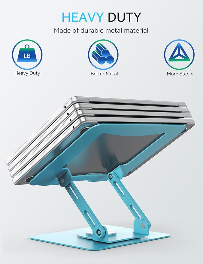 SOUNDANCE 360 Rotating Laptop Stand, Ergonomic Computer Riser for Desk, Adjustable Height Multi - Angle Metal Holder, Foldable Portable Notebook Elevating Base for Office & Home, Blue | Stands - TrueDesk