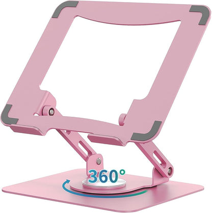 SOUNDANCE 360 Rotating Laptop Stand, Ergonomic Computer Riser for Desk, Adjustable Height Multi - Angle Metal Holder, Foldable Portable Notebook Elevating Base for Office & Home, Pink | Stands - TrueDesk