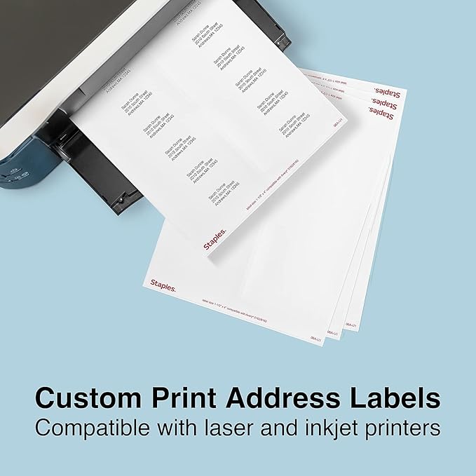 Staples 1 - 1/3" x 4" Address Labels, White – Printable Laser & Inkjet Mailing Labels, 14 Labels per Sheet | Laser Inkjet Printer Labels - TrueDesk