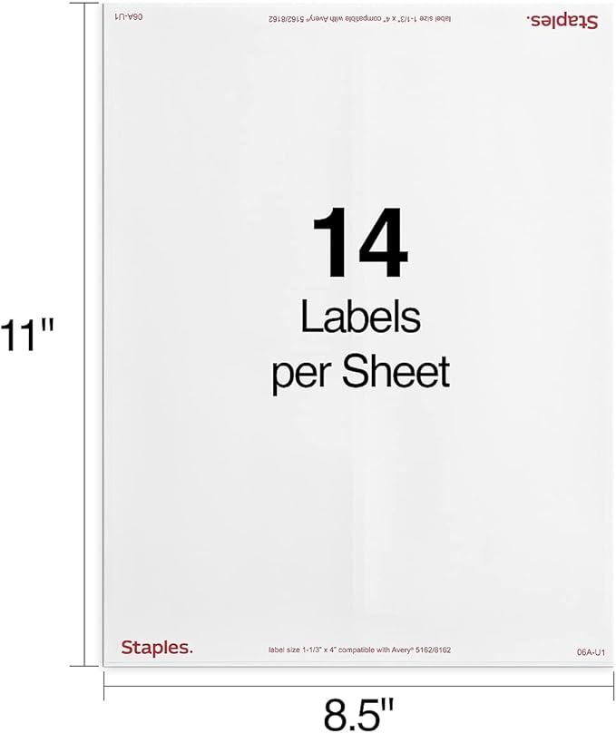 Staples 1 - 1/3" x 4" Address Labels, White – Printable Laser & Inkjet Mailing Labels, 14 Labels per Sheet | Laser Inkjet Printer Labels - TrueDesk