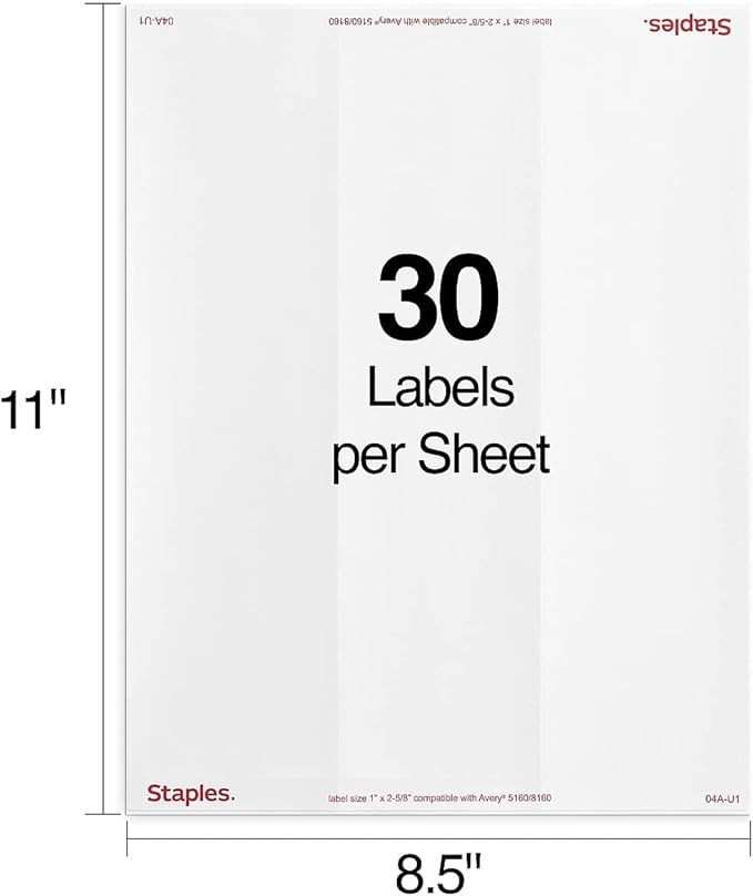 Staples 1" x 2 - 5/8" Address Labels, White – Easy - Peel Printable Laser & Inkjet Mailing Labels, 7,500 Labels (30 per Sheet) | Laser Inkjet Printer Labels - TrueDesk
