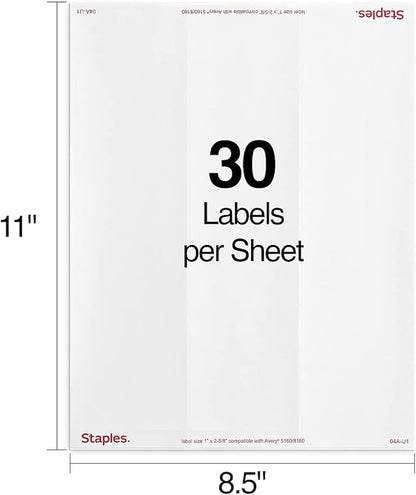 Staples 1" x 2 - 5/8" Address Labels, White – Easy - Peel Printable Laser & Inkjet Mailing Labels, 7,500 Labels (30 per Sheet) | Laser Inkjet Printer Labels - TrueDesk