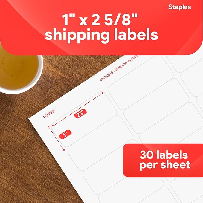 Staples 1" x 2 - 5/8" Address Labels, White – Printable Laser & Inkjet Mailing Labels, 750 Labels per Box | Laser Inkjet Printer Labels - TrueDesk