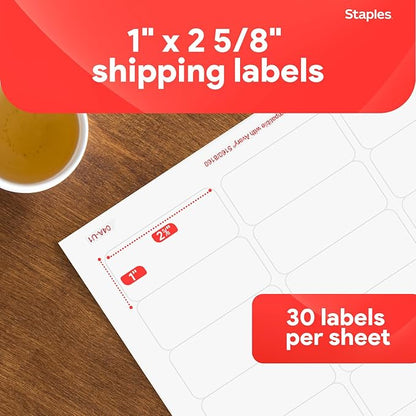 Staples 1" x 2 - 5/8" Address Labels, White – Printable Laser & Inkjet Mailing Labels, 750 Labels per Box | Laser Inkjet Printer Labels - TrueDesk
