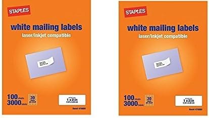 Staples White Mailing Labels for Laser Printers, 1 x 2.62 Inch, 100 Sheets, 3000 Labels, (2 Pack) | Laser Inkjet Printer Labels - TrueDesk