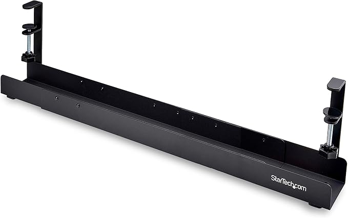 StarTech.com Under Desk Cable Management Tray, Length Adjustable, Clamp - On Installation, No Drilling Required, Black | Cable Raceways - TrueDesk